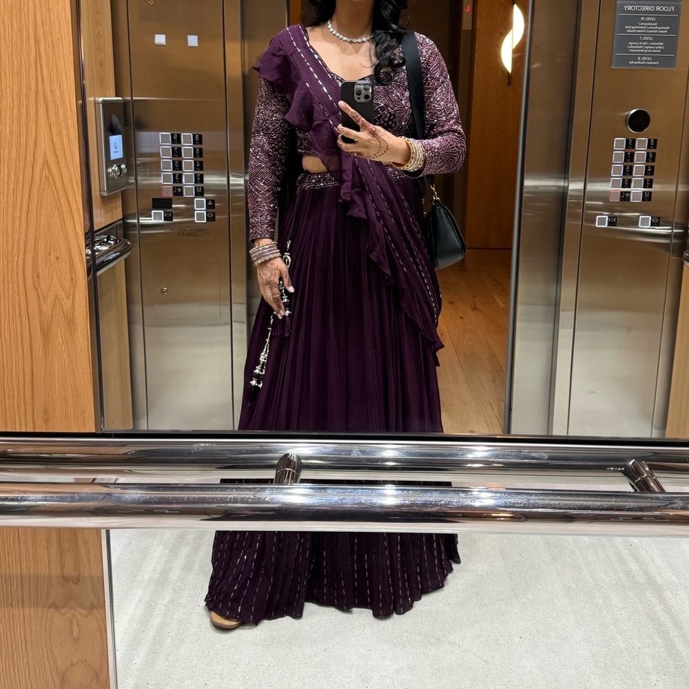 Plum lengha with long sleeve blouse